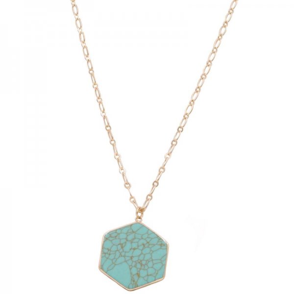 Semi Precious Stone Hexagon Necklace