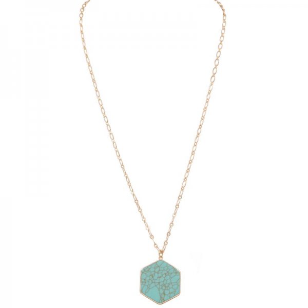 Semi Precious Stone Hexagon Necklace